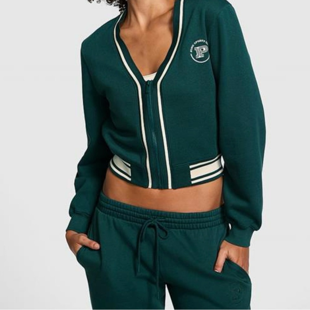 NWT PINK VS Ivy Fleece Front Zip Cardigan
